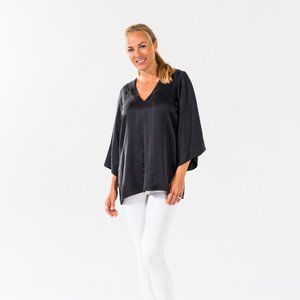 Black Wash Silk Charmeuse Tunic Top